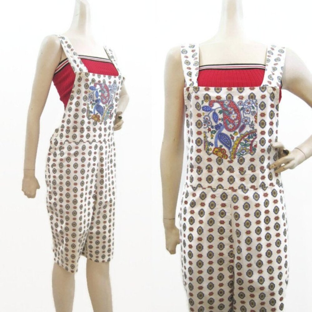 Adrienne Vittadini Vintage 80s Romper Handkerchief Print Overalls Jumpsuit Short